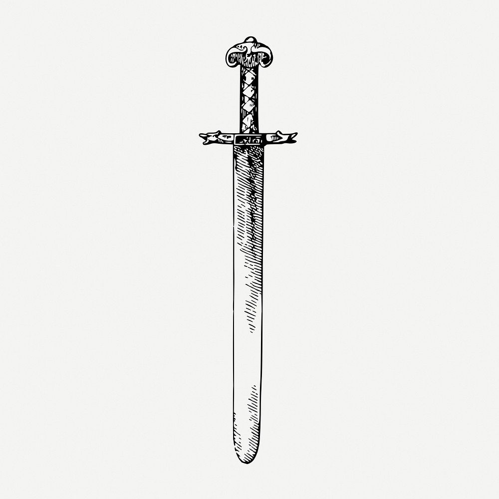 Sword drawing, weapon vintage illustration psd. Free public domain CC0 image.
