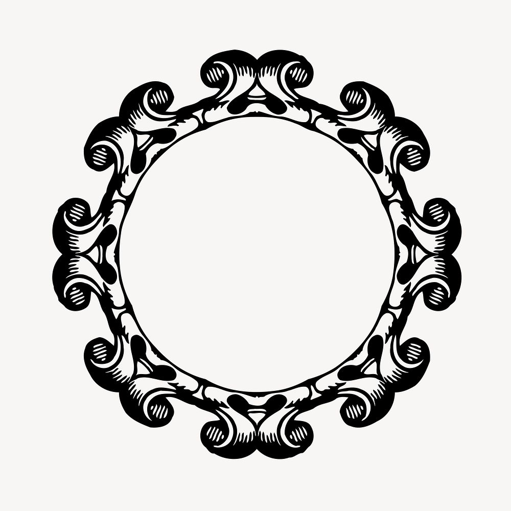 Round mirror frame clipart, vintage illustration vector. Free public domain CC0 image.