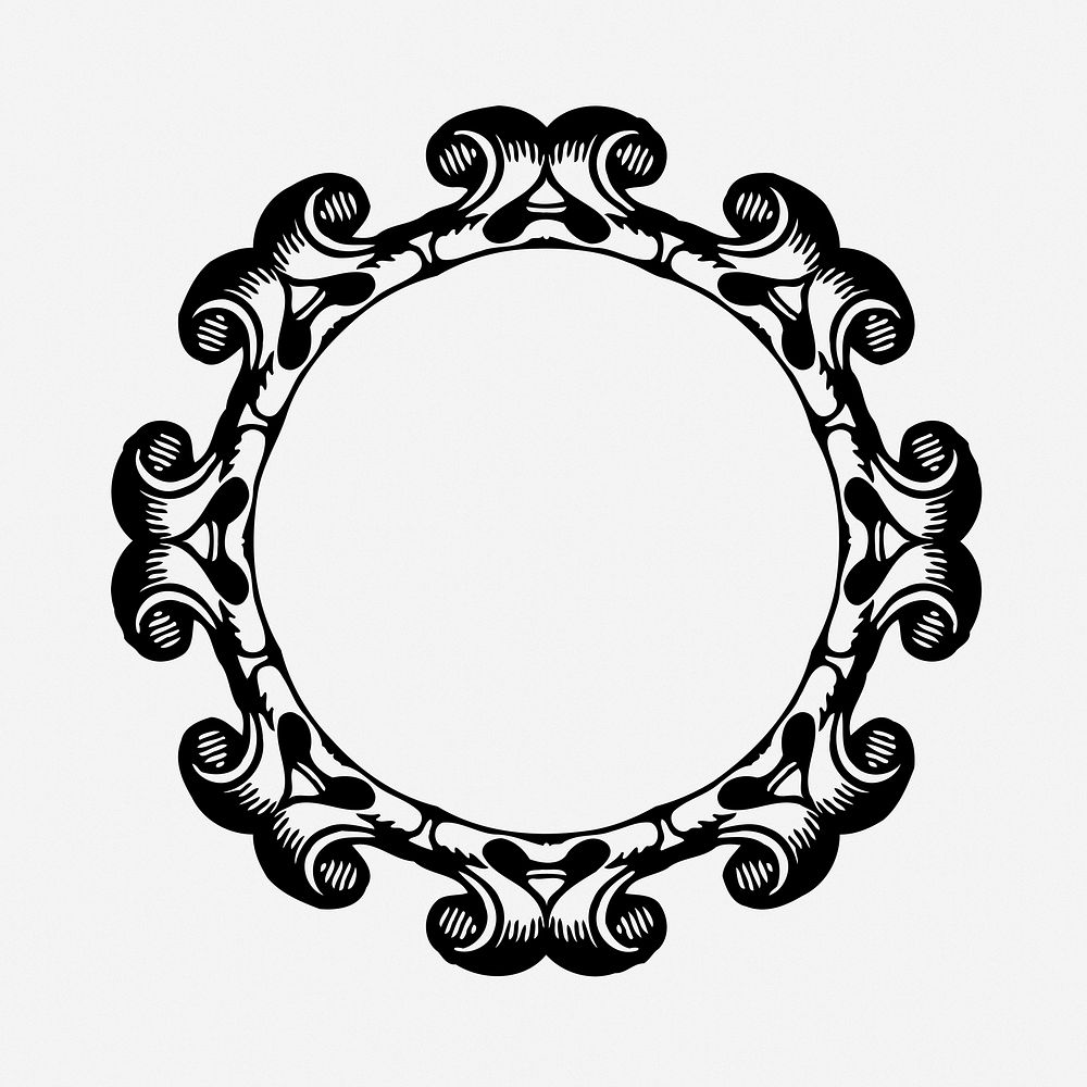 Round mirror frame, vintage illustration. Free public domain CC0 image.