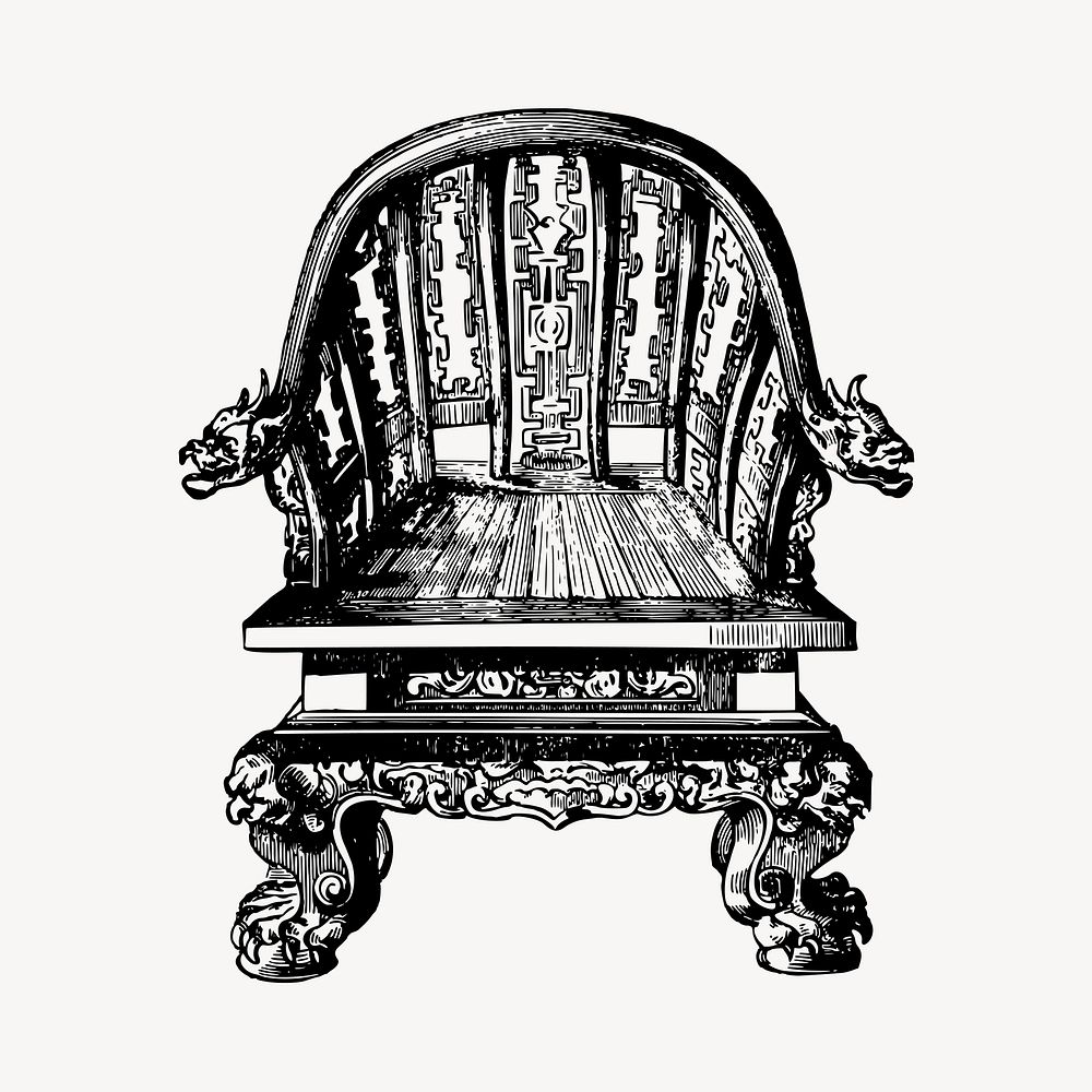 Ornate armchair clipart, vintage furniture illustration vector. Free public domain CC0 image.