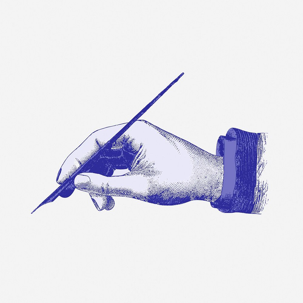 Hand holding pen drawing, vintage gesture illustration. Free public domain CC0 image.