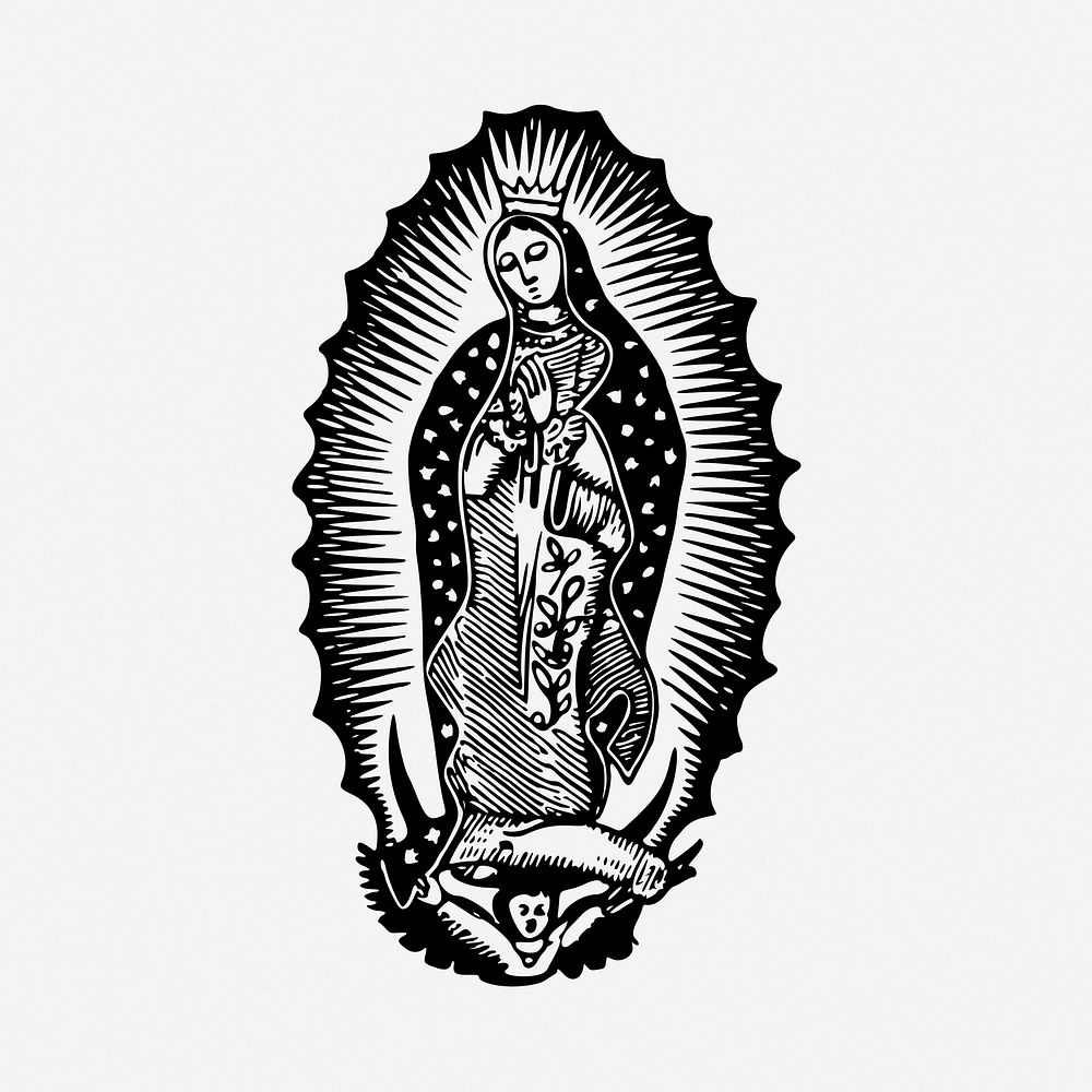Saint Mary drawing, vintage religious illustration. Free public domain CC0 image.