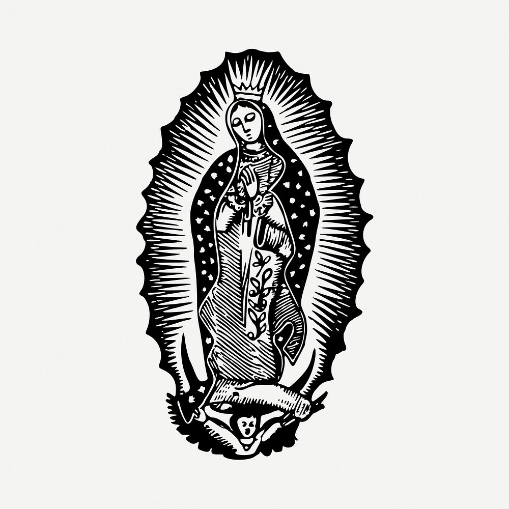 Saint Mary drawing, religious vintage illustration psd. Free public domain CC0 image.