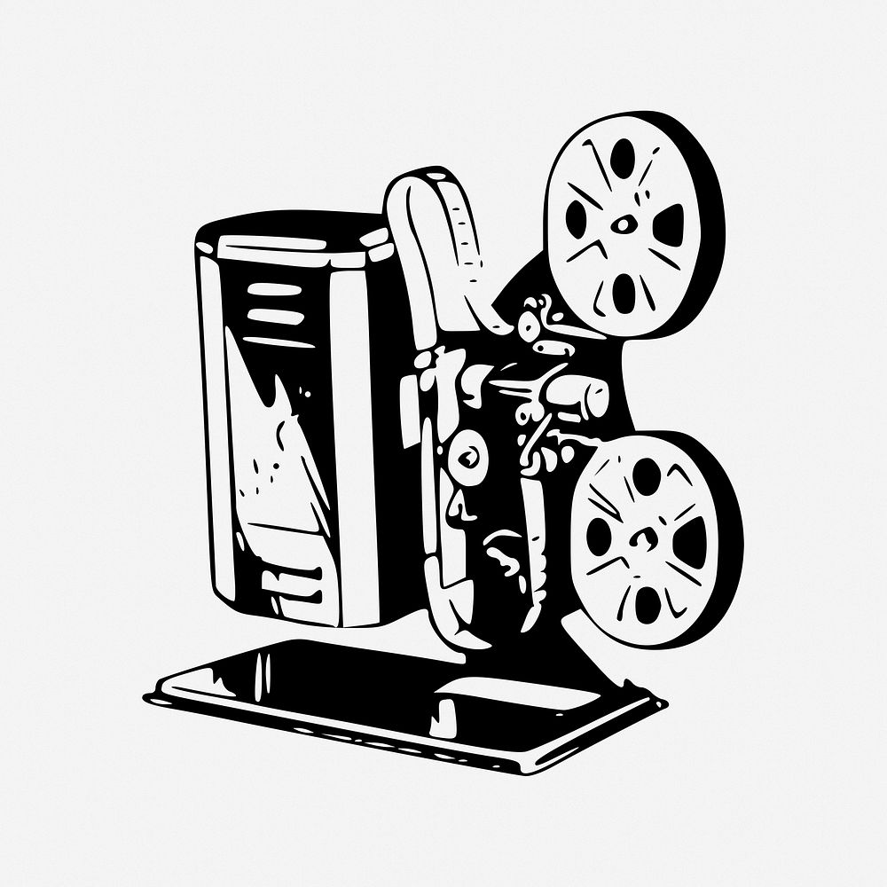 Movie projector drawing, vintage media illustration. Free public domain CC0 image.