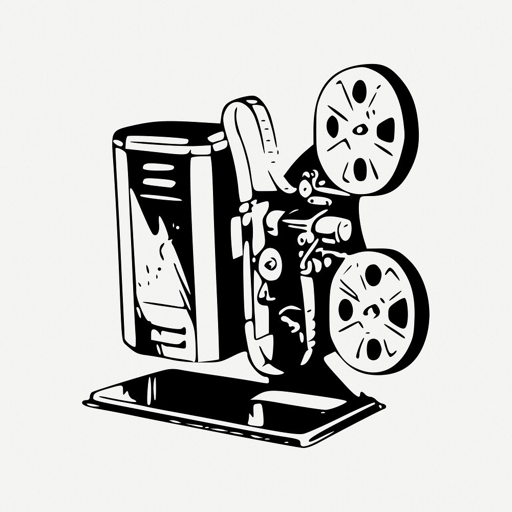 Movie projector drawing, media vintage illustration psd. Free public domain CC0 image.