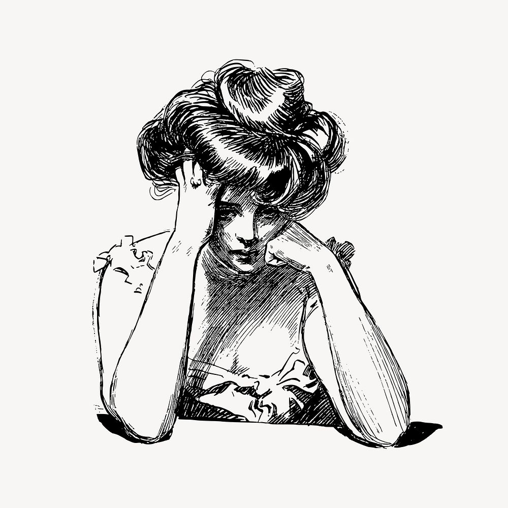 Sad woman clipart, vintage illustration vector. Free public domain CC0 image.