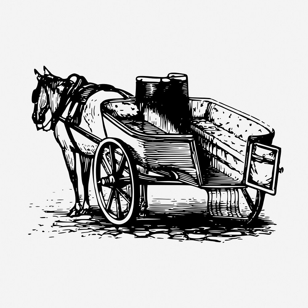 Jaunting car drawing, vintage transportation illustration. Free public domain CC0 image.
