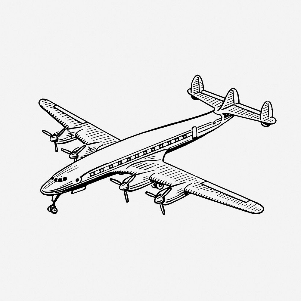 Airplane drawing, vintage vehicle illustration. Free public domain CC0 image.