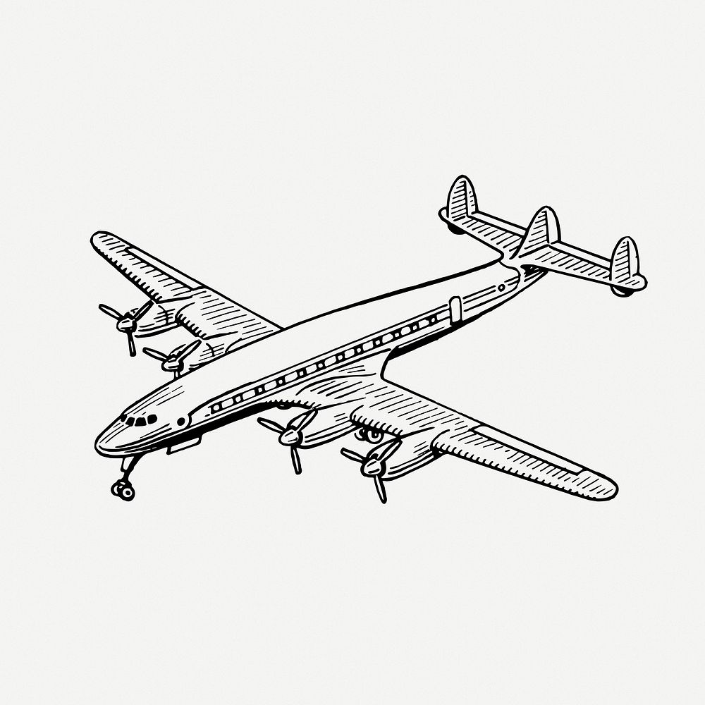 Airplane drawing, vehicle vintage illustration psd. Free public domain CC0 image.