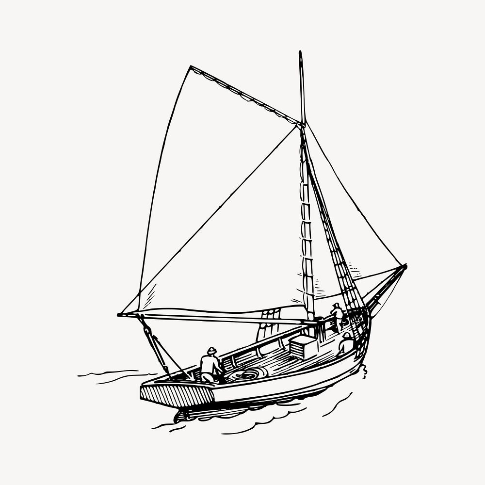 Sailboat clipart, vintage vehicle illustration vector. Free public domain CC0 image.