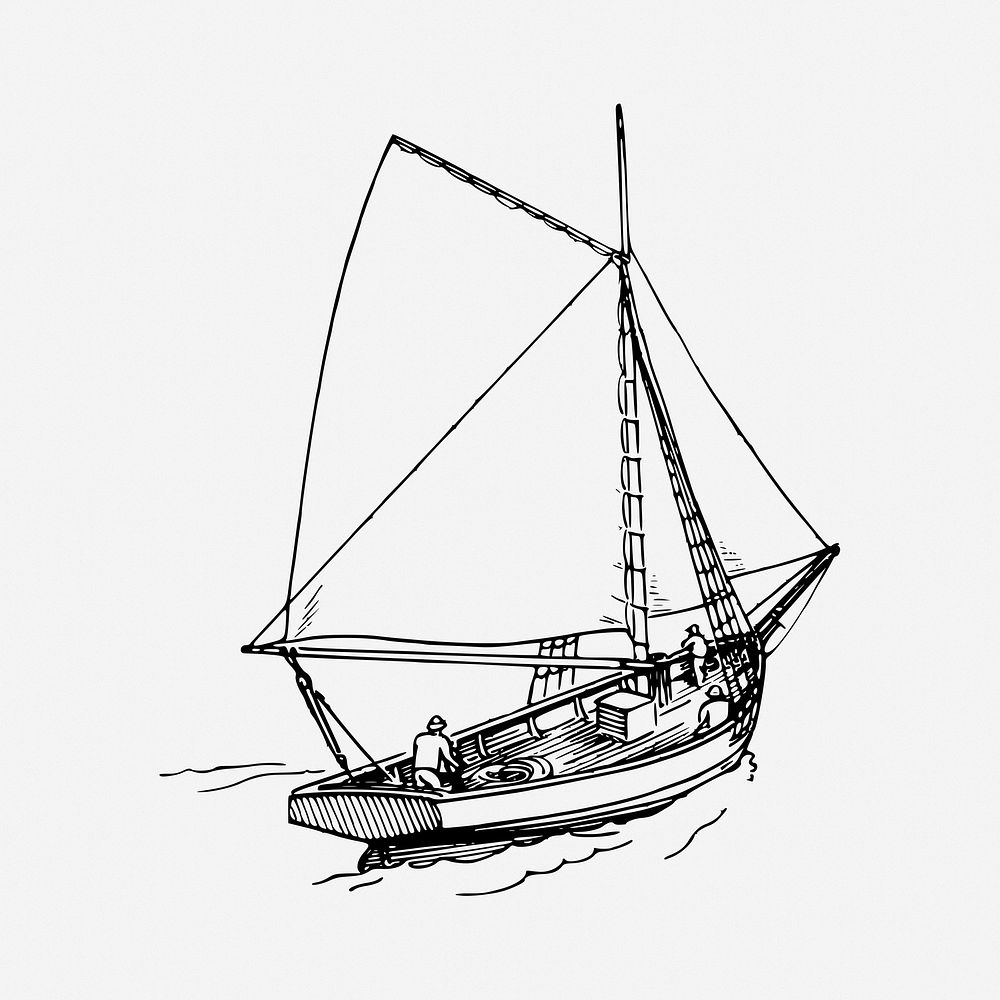 Sailboat drawing, vintage vehicle illustration. Free public domain CC0 image.