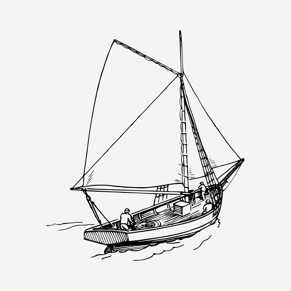 Sailboat drawing, vehicle vintage illustration psd. Free public domain CC0 image.