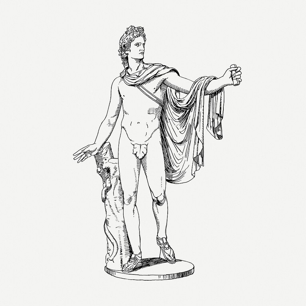 Apollo drawing, Greek God vintage illustration psd. Free public domain CC0 image.