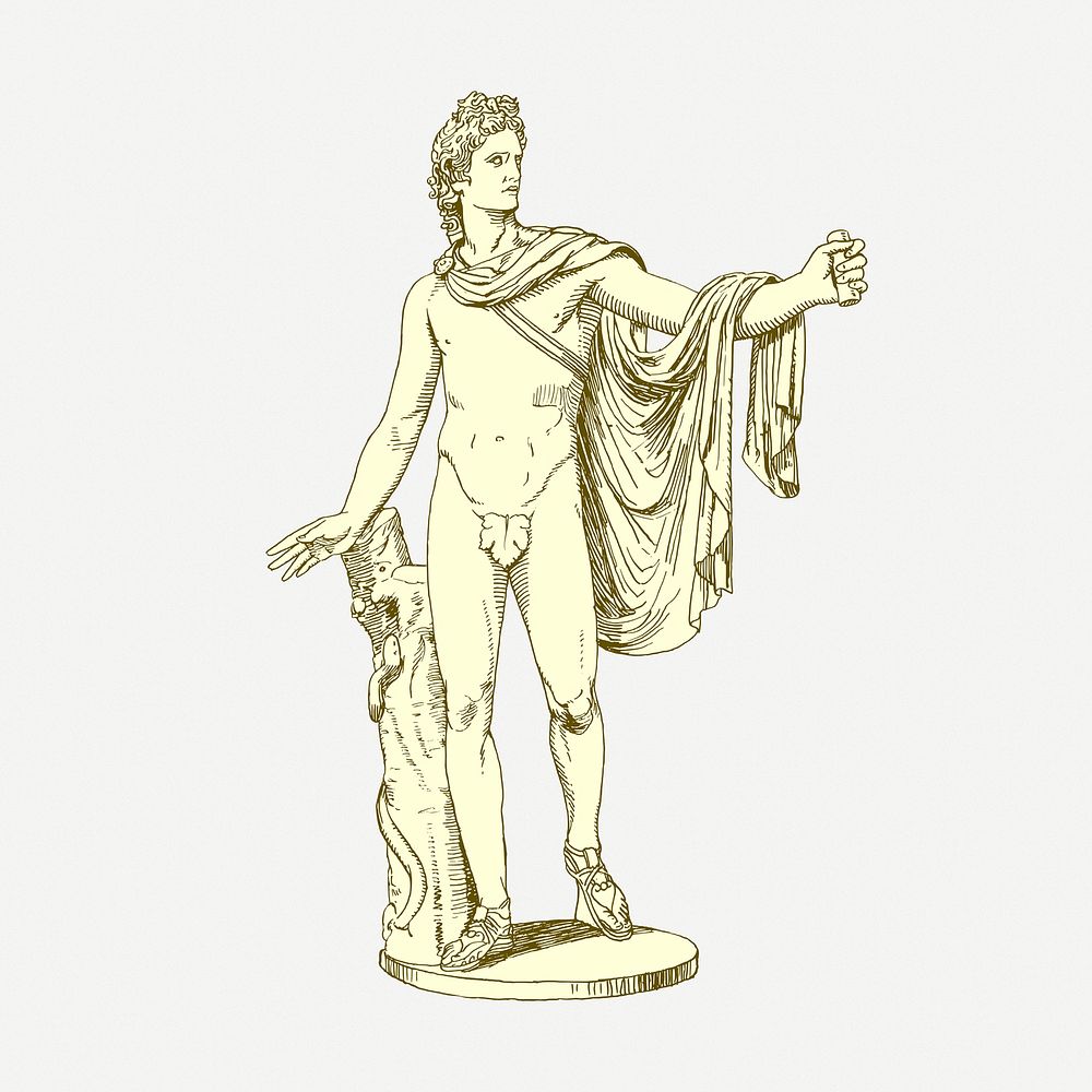Apollo collage element, Greek God vintage illustration psd. Free public domain CC0 image.