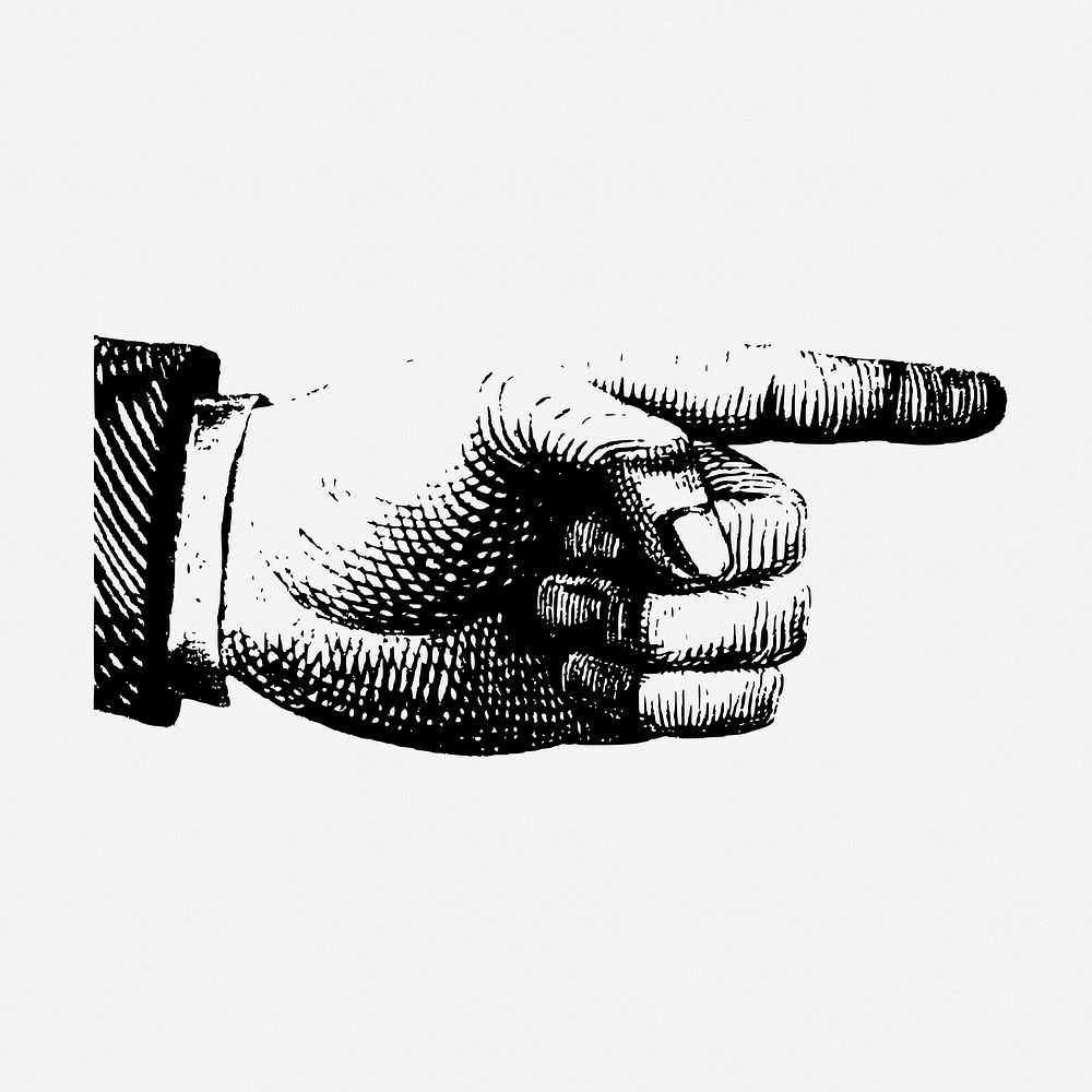 Politician's finger pointing drawing, vintage gesture illustration. Free public domain CC0 image.