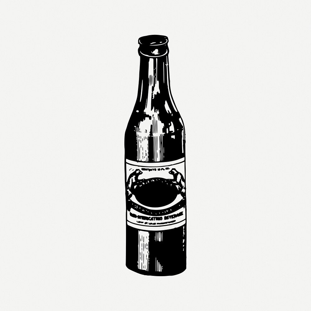 Beer bottle drawing, alcoholic drink, vintage illustration psd. Free public domain CC0 image.