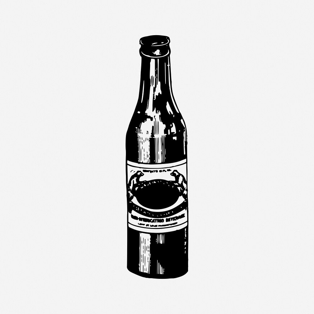 Beer bottle drawing, vintage object illustration. Free public domain CC0 image.