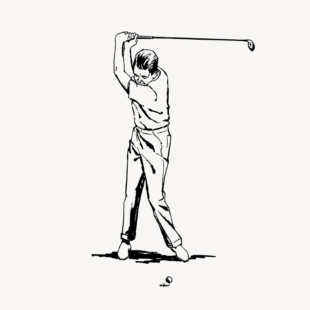 Male golfer clipart, vintage sport illustration vector. Free public domain CC0 image.