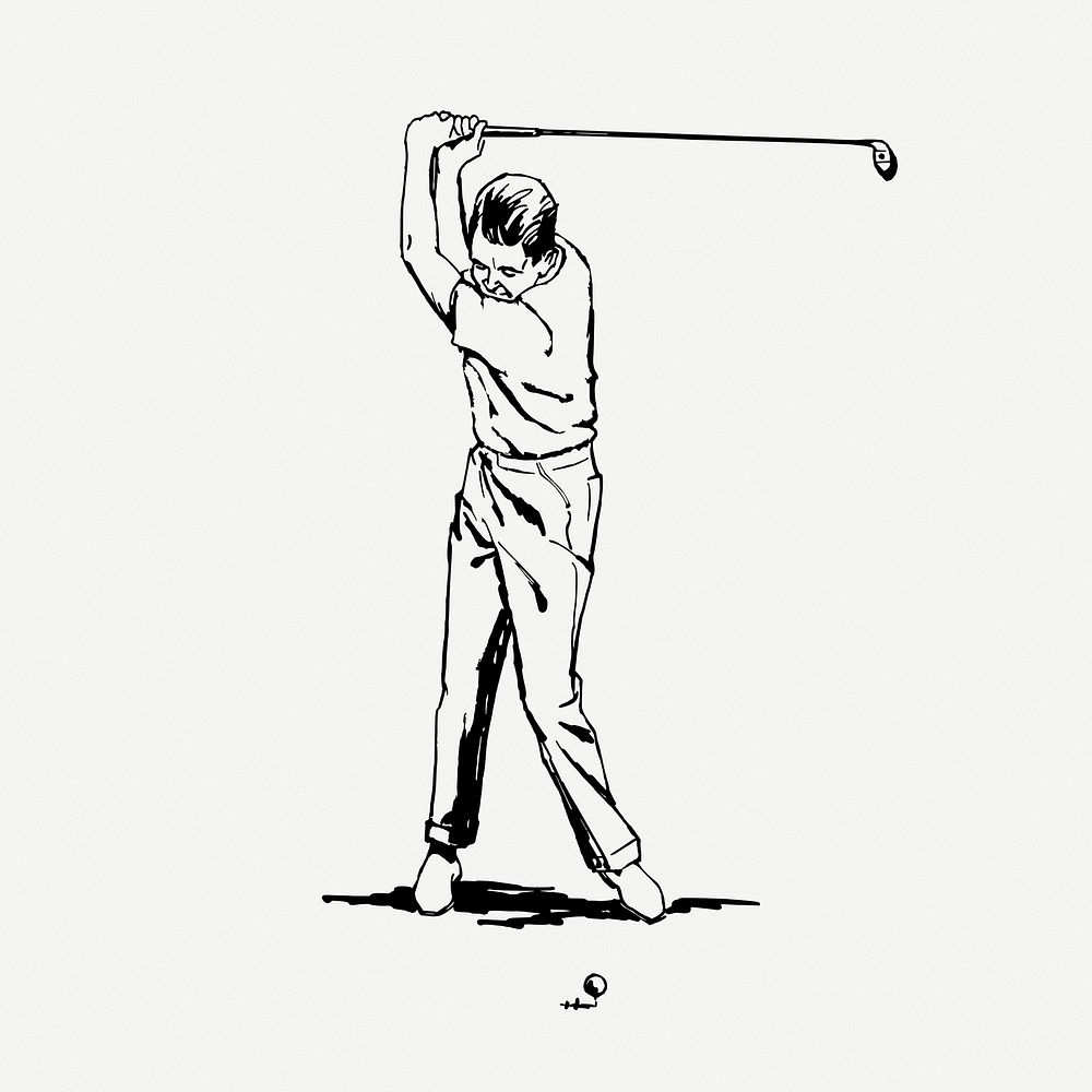Male golfer drawing, sport vintage illustration psd. Free public domain CC0 image.