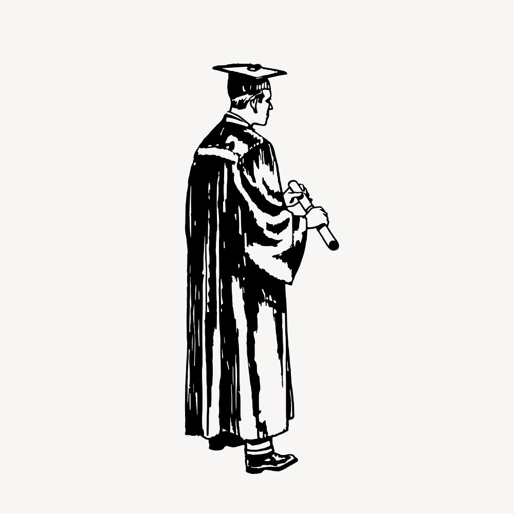 Man wearing regalia clipart, vintage graduation illustration vector. Free public domain CC0 image.