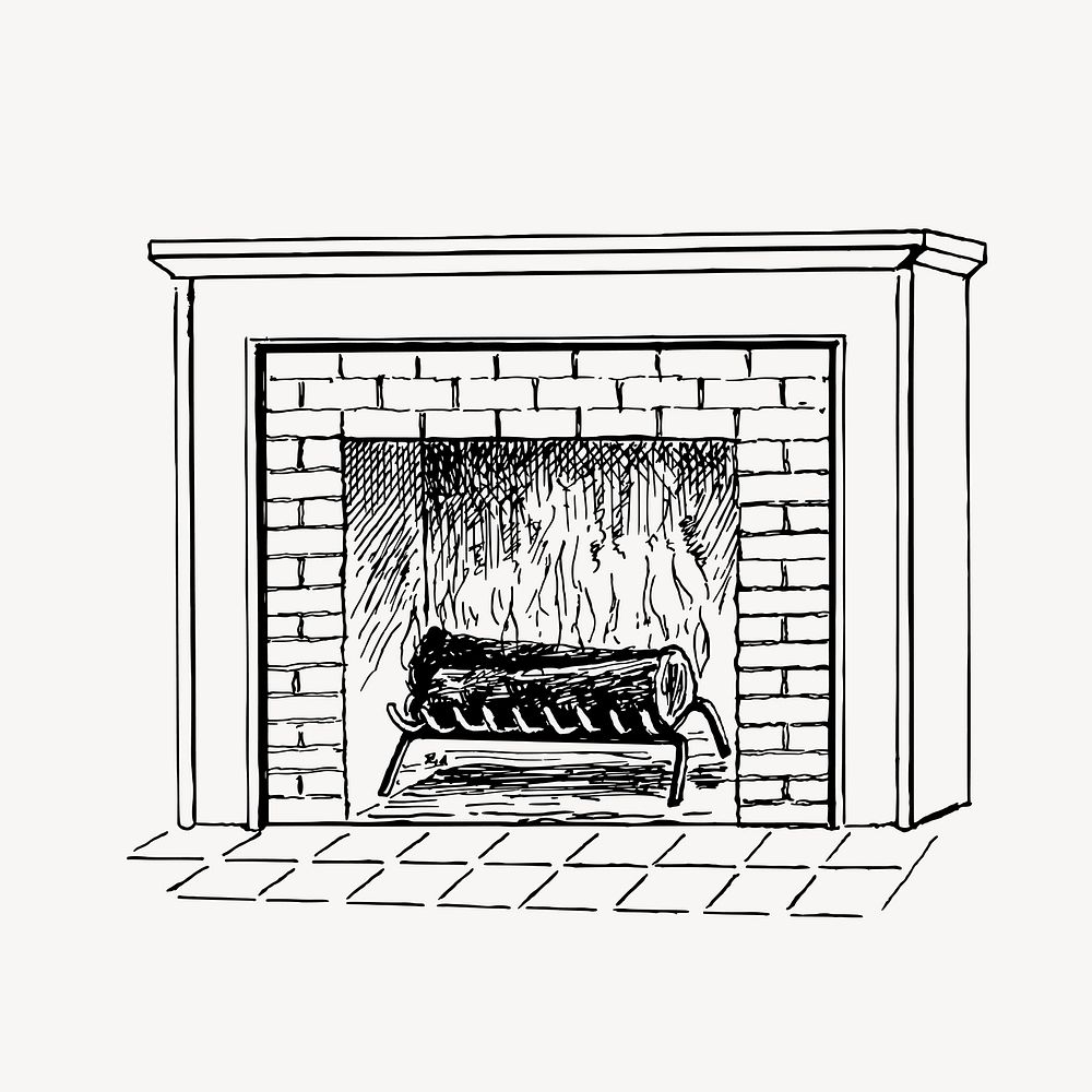 Fireplace clipart, vintage interior illustration vector. Free public domain CC0 image.