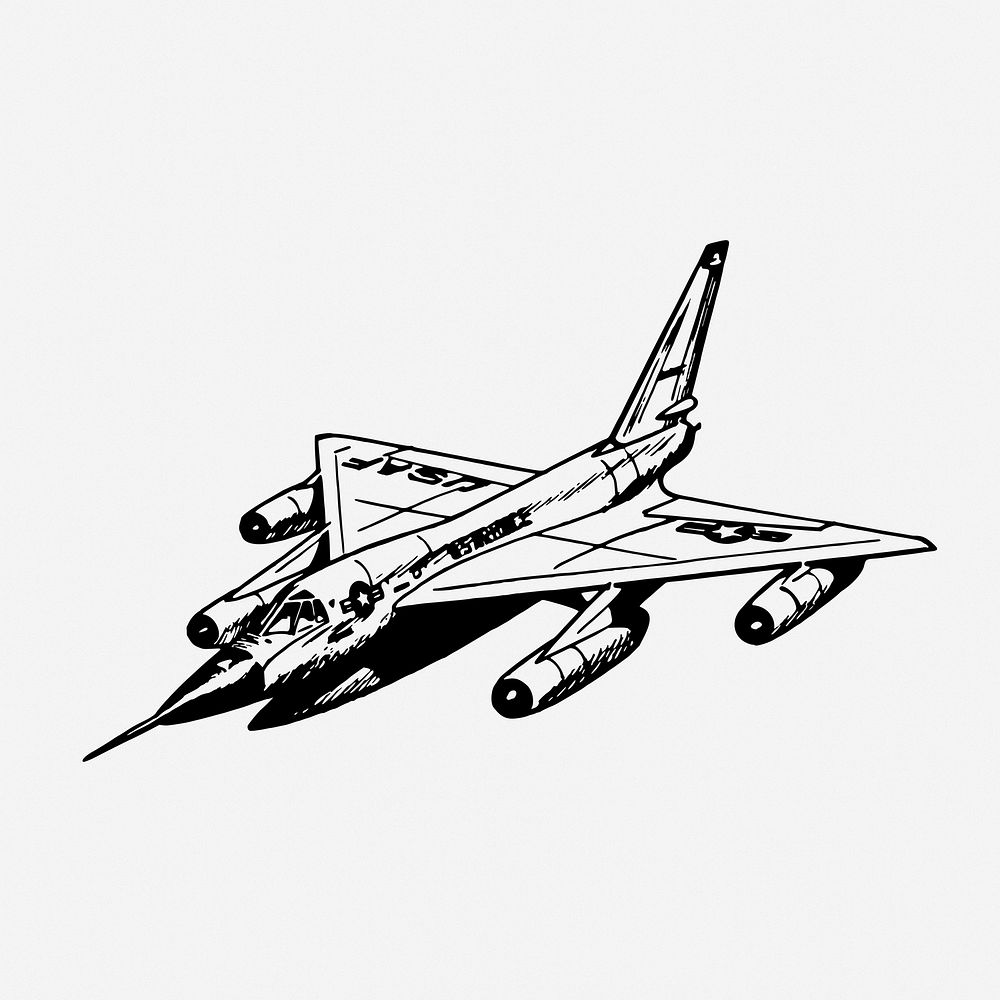 Hustler plane drawing, vintage military vehicle illustration. Free public domain CC0 image.