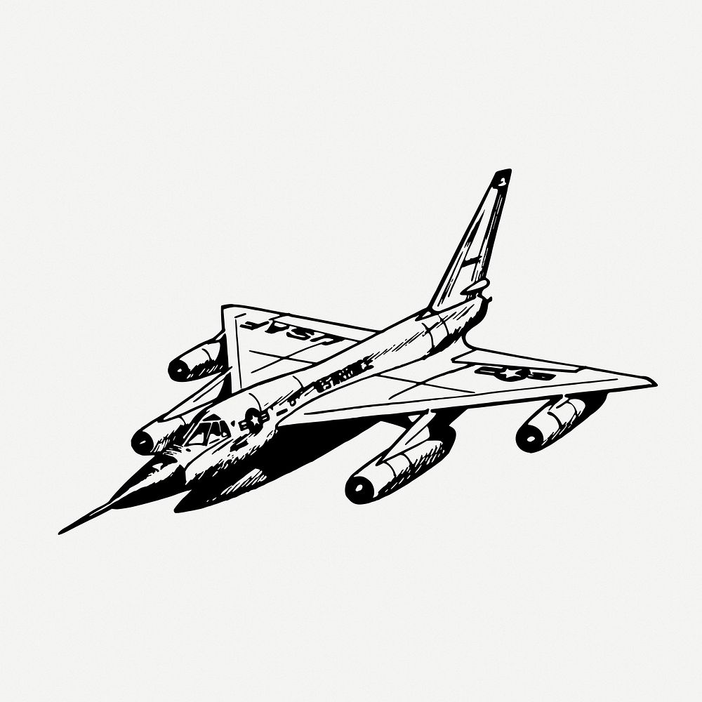 Hustler plane drawing, military vehicle vintage illustration psd. Free public domain CC0 image.