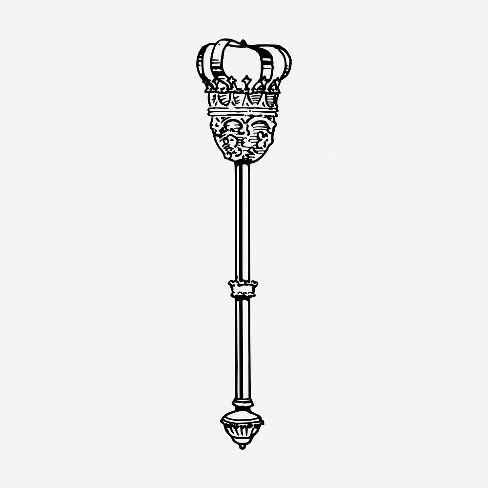 Scepter drawing, medieval weapon royal illustration psd. Free public domain CC0 image.