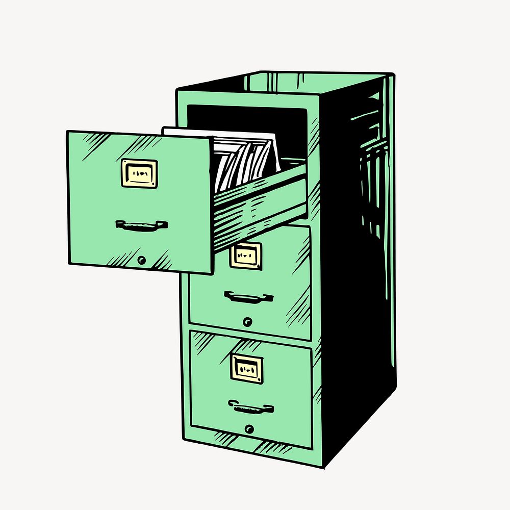 Office cabinet clipart, vintage furniture illustration vector. Free public domain CC0 image.