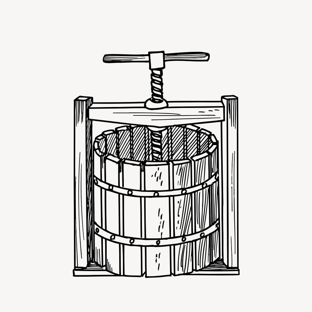Wine press clipart, vintage object illustration vector. Free public domain CC0 image.