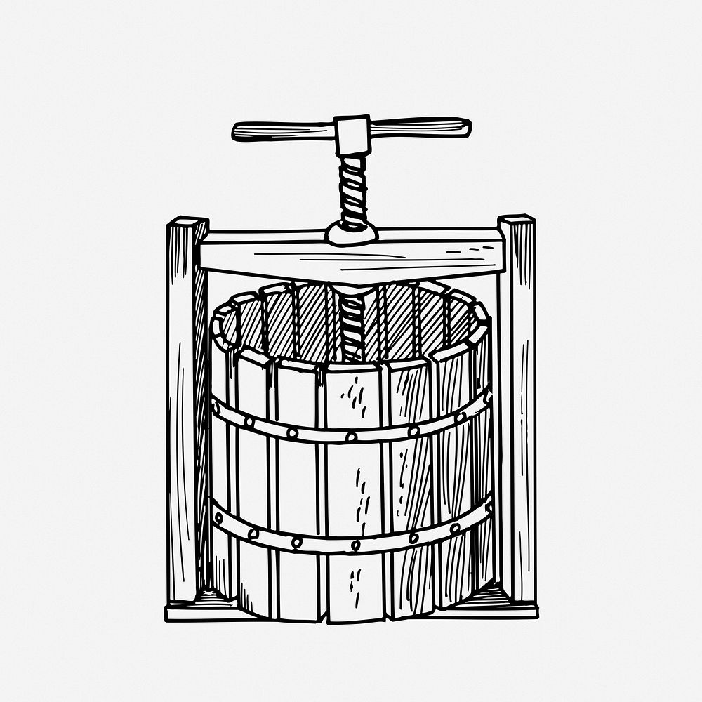 Wine press drawing, vintage object illustration. Free public domain CC0 image.
