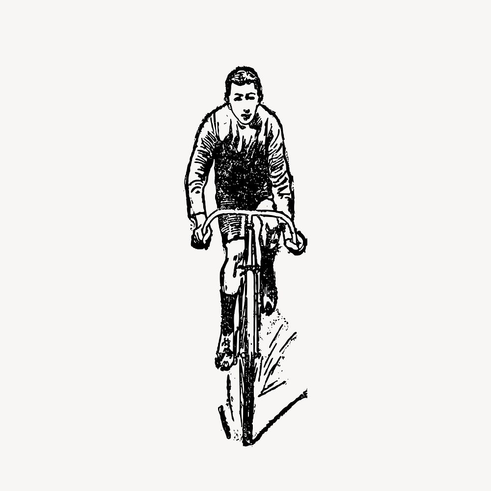 Boy riding bicycle clipart, vintage illustration vector. Free public domain CC0 image.