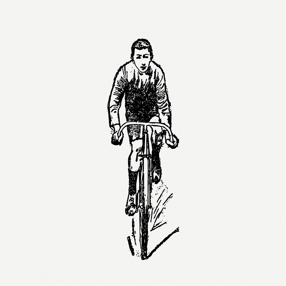Boy riding bicycle drawing, vintage illustration psd. Free public domain CC0 image.