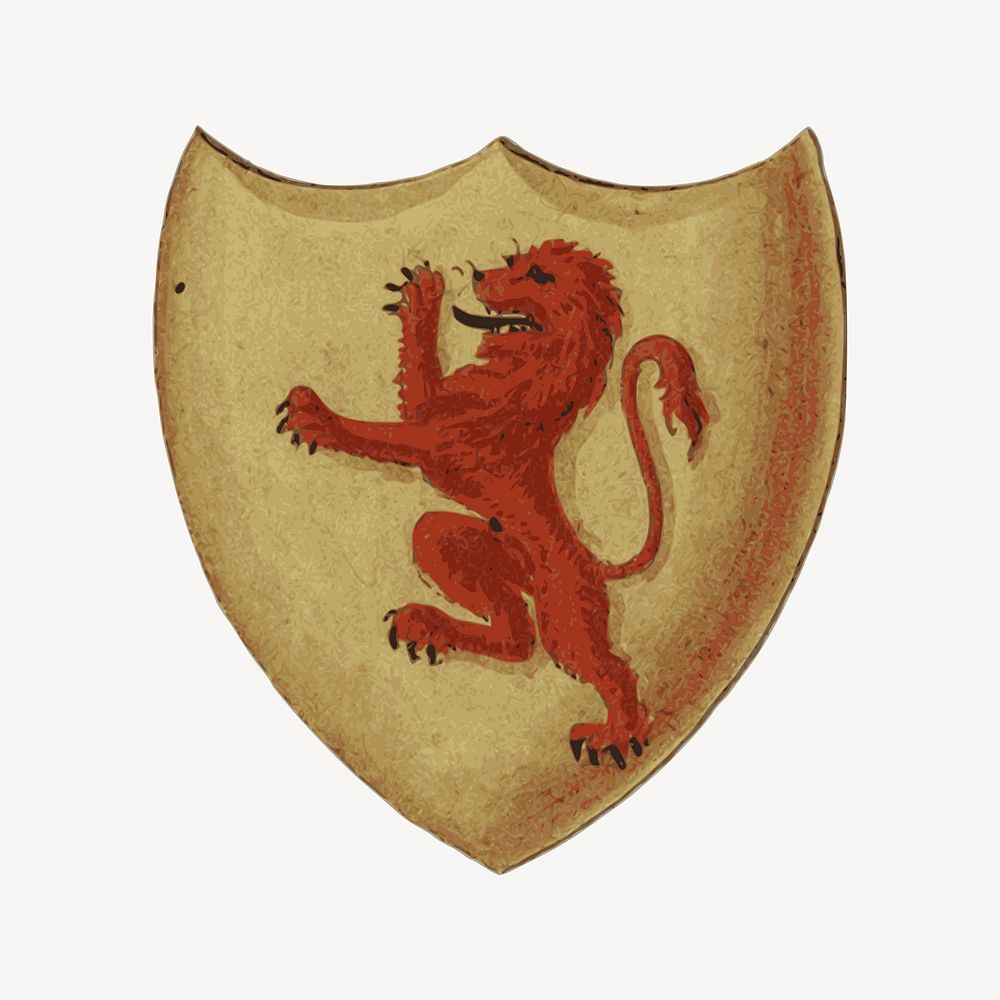 Lion shield crest clipart, medieval illustration vector. Free public domain CC0 image.