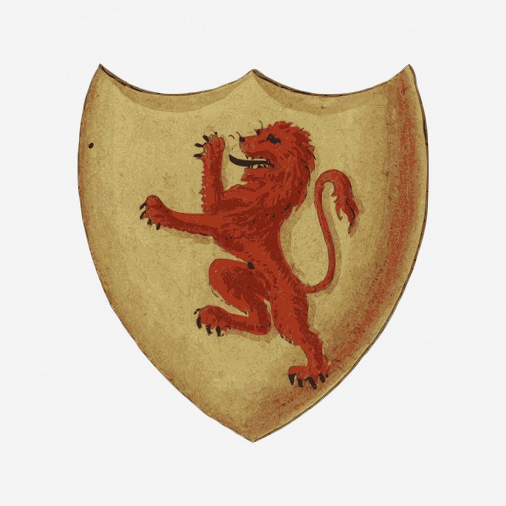 Lion shield crest collage element, medieval illustration. Free public domain CC0 image.