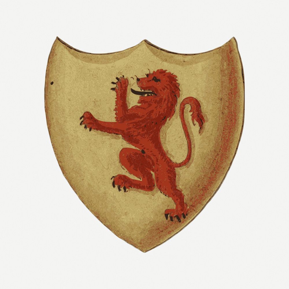 Lion shield crest collage element, medieval illustration psd. Free public domain CC0 image.