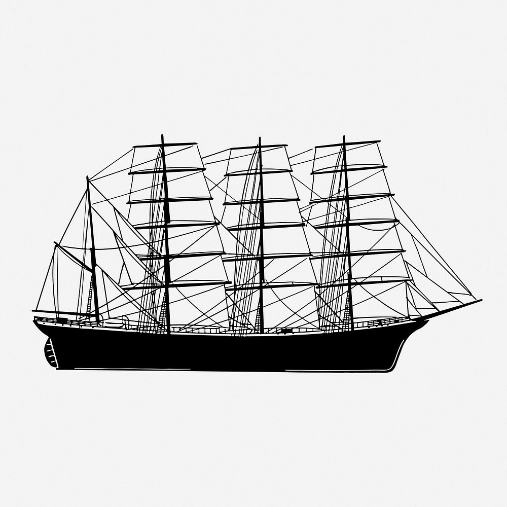 Ship drawing, vintage vehicle illustration. Free public domain CC0 image.