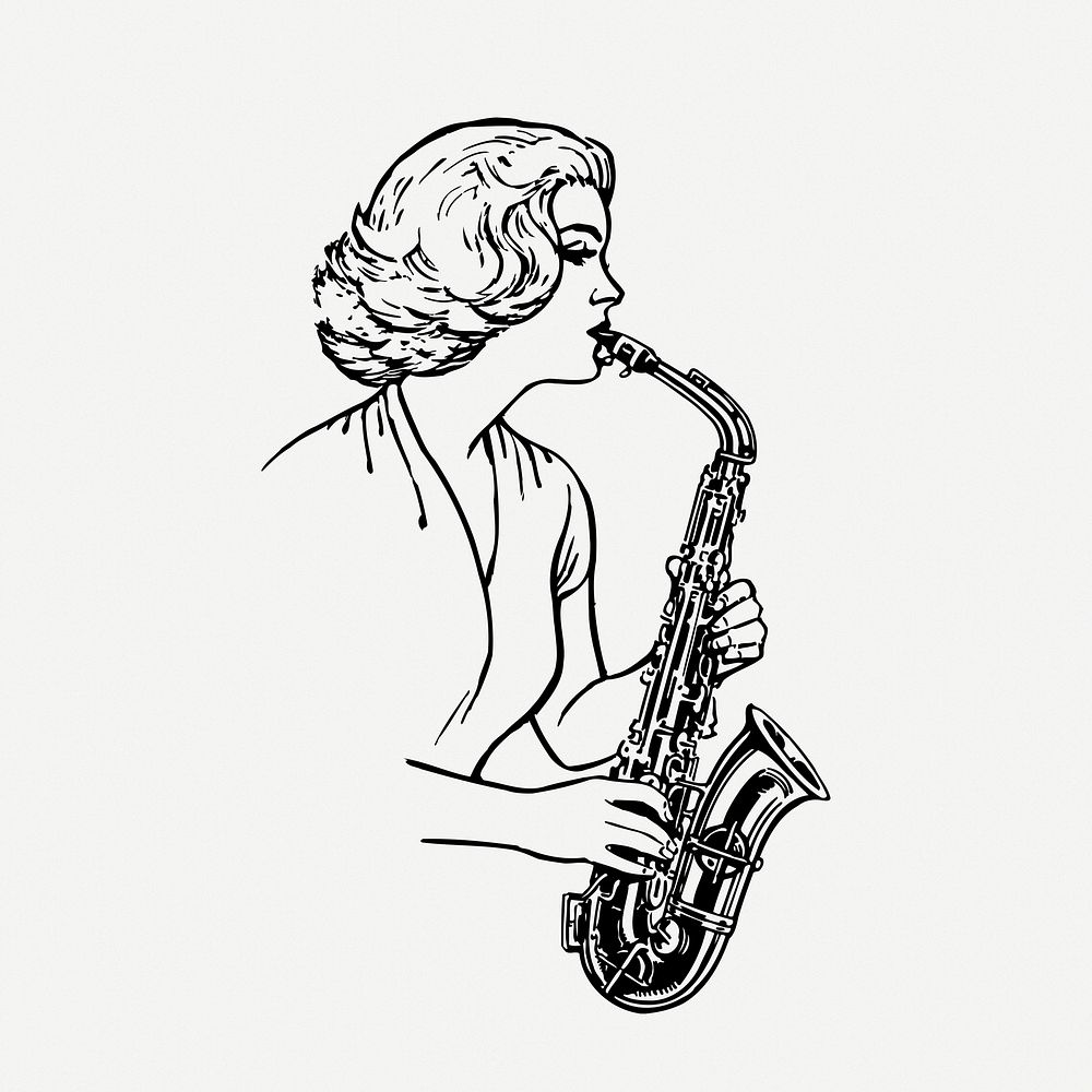 Saxophonist drawing, musician vintage illustration psd. Free public domain CC0 image.