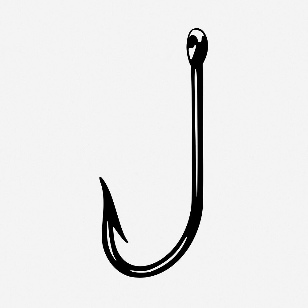 Fishing hook drawing, vintage object illustration. Free public domain CC0 image.