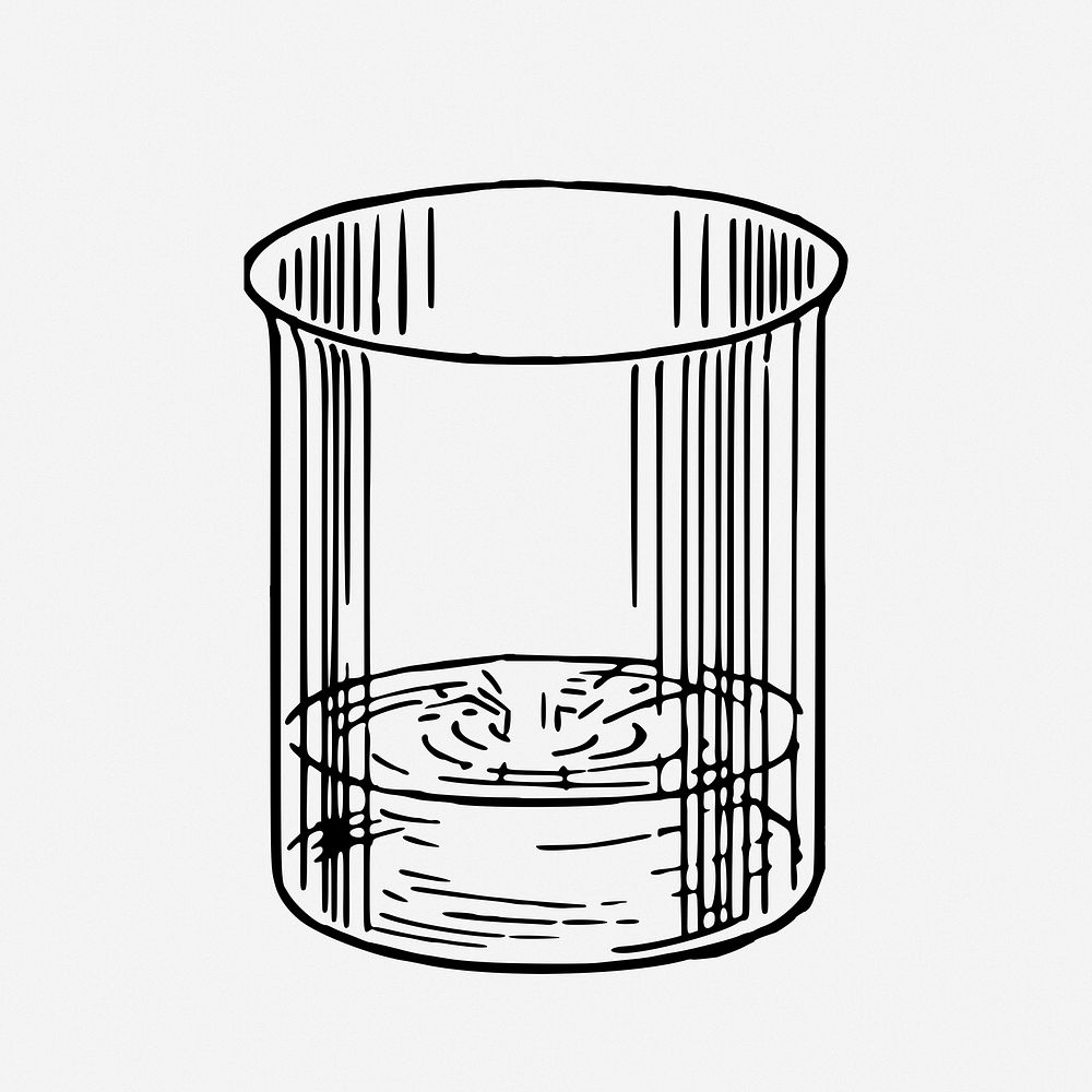 Beaker drawing, vintage laboratory equipment illustration. Free public domain CC0 image.