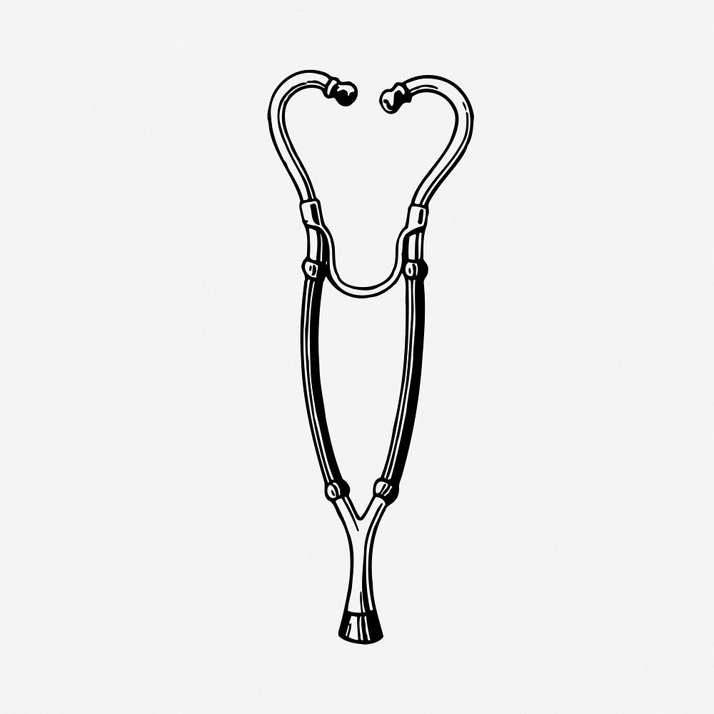 Stethoscope drawing, vintage medical equipment illustration. 
