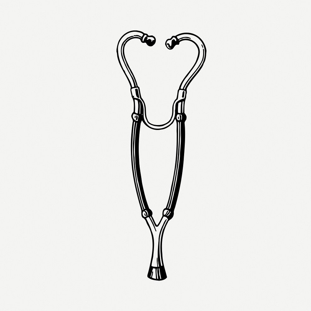 Stethoscope drawing, medical tool vintage illustration psd. Free public domain CC0 image.