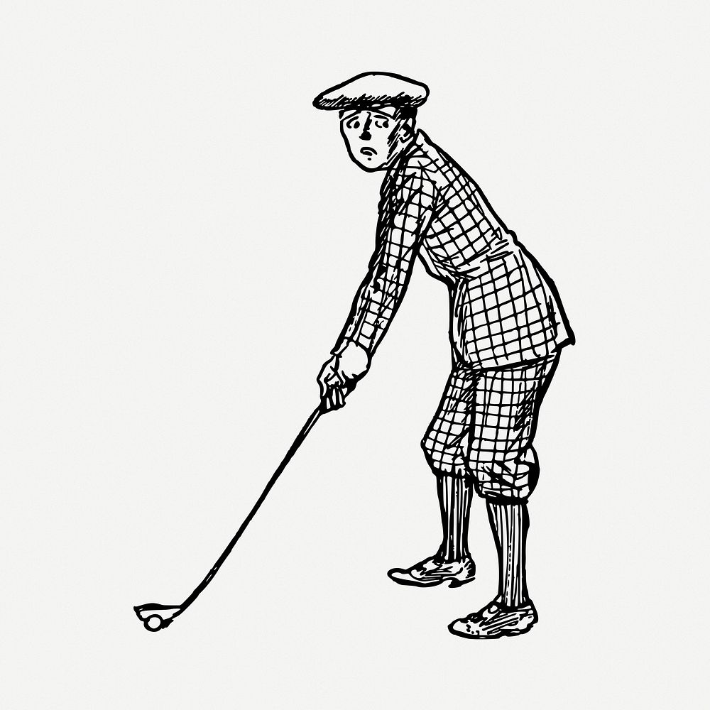 Male golfer drawing, sport vintage illustration psd. Free public domain CC0 image.