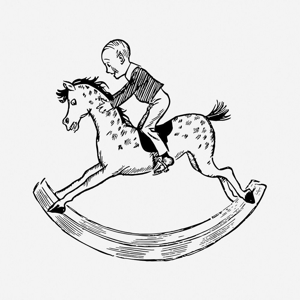 Rocking horse drawing, vintage toy illustration. Free public domain CC0 image.