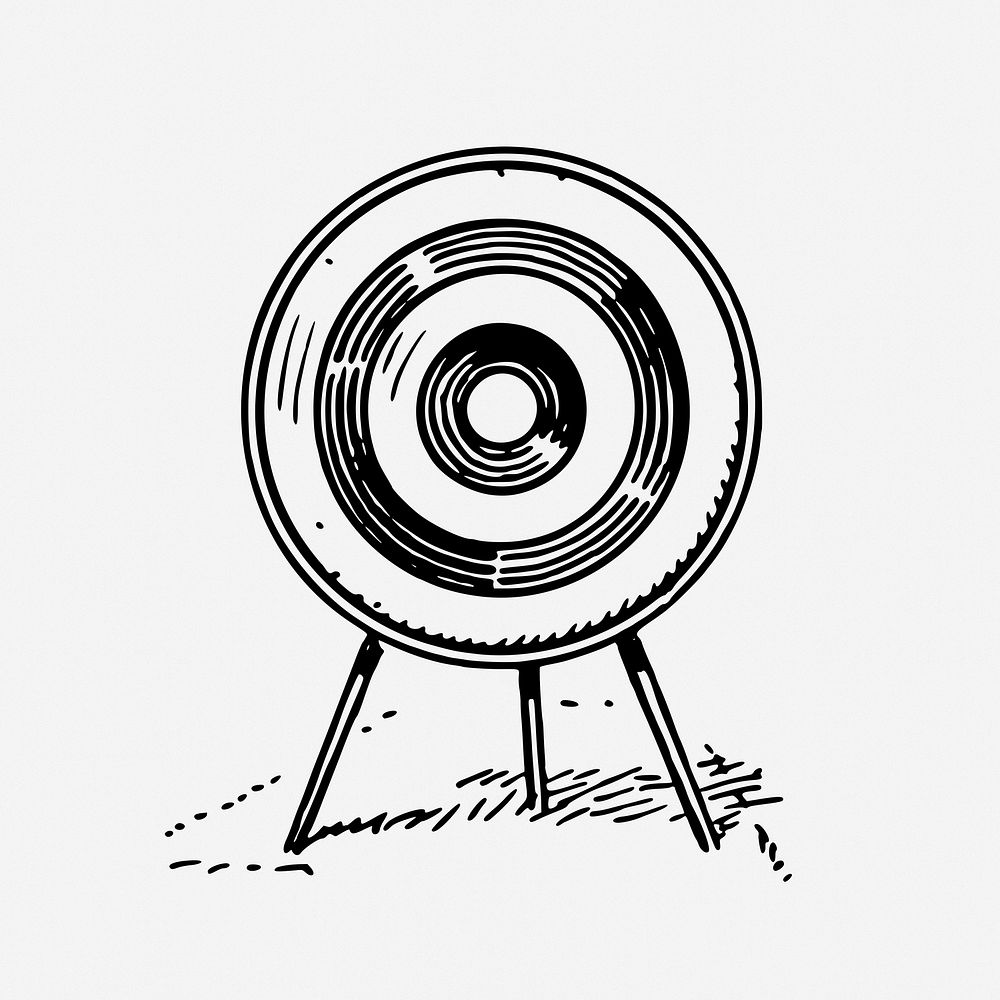 Archery target drawing, vintage object illustration. Free public domain CC0 image.