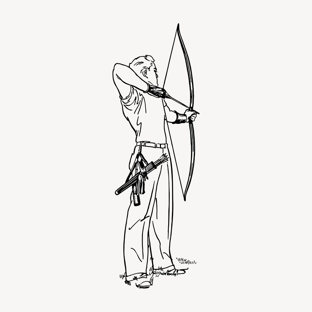 Male archer aiming clipart, vintage sport illustration vector. Free public domain CC0 image.