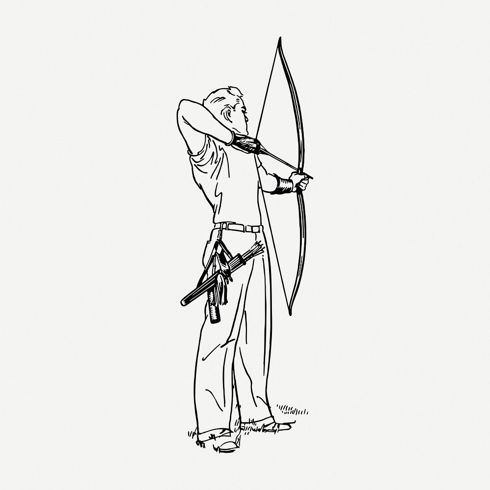 Male archer aiming drawing, sport vintage illustration psd. Free public domain CC0 image.