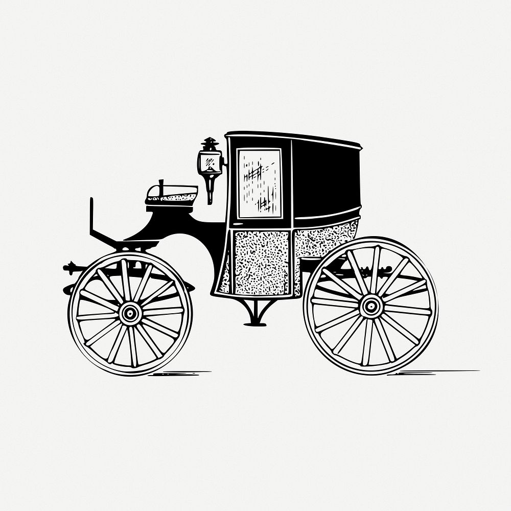 Brougham carriage drawing, transportation vintage illustration psd. Free public domain CC0 image.