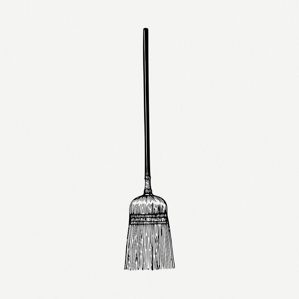 Broom drawing, cleaning tool vintage illustration psd. Free public domain CC0 image.