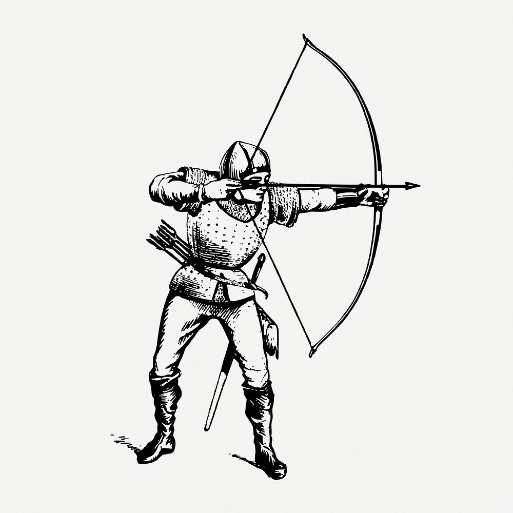 Longbowman knight drawing, vintage illustration psd. Free public domain CC0 image.